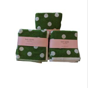 Kate Spade Green Polka Dots 10 Pc Towel Set ~ 8 Wash Cloths + 2 Hand Towel
